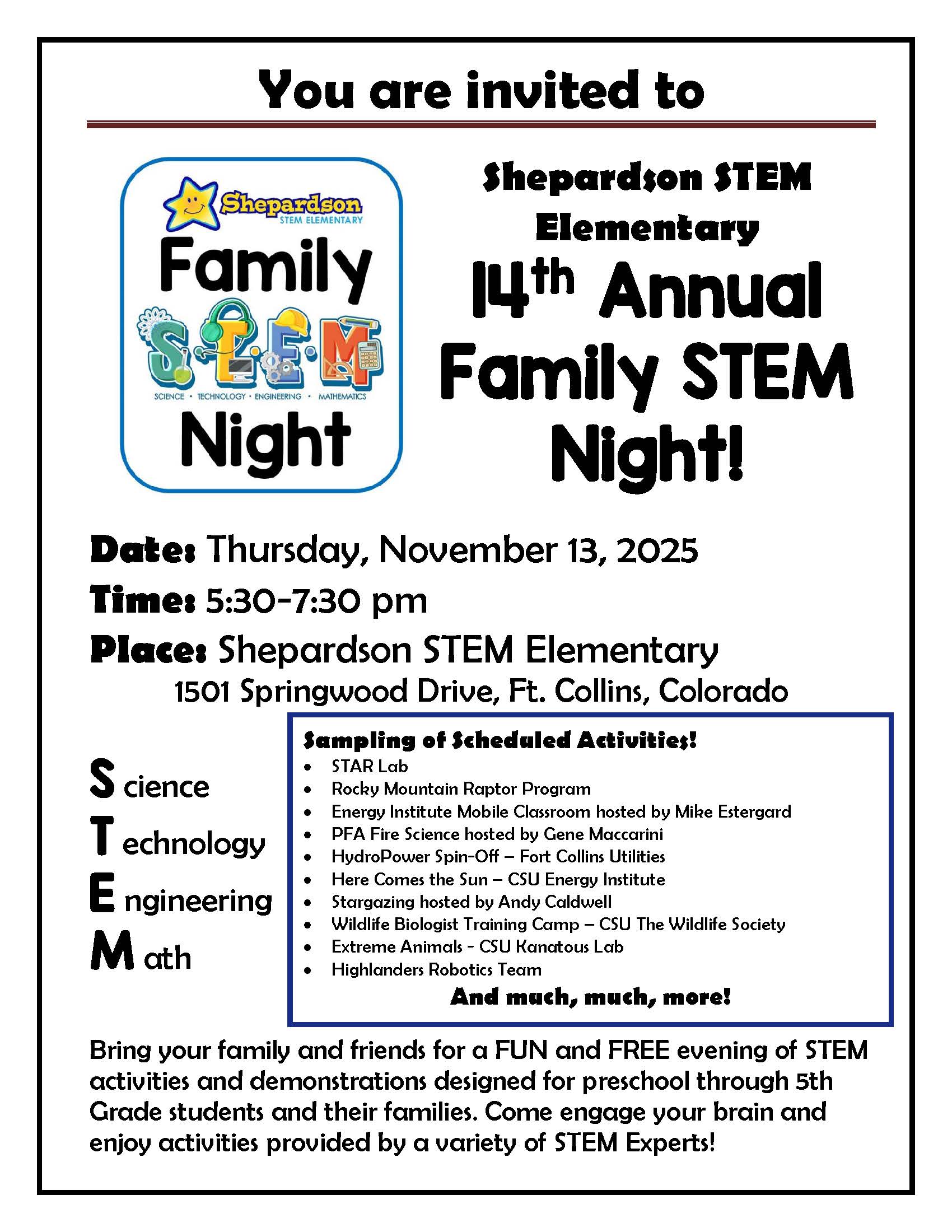 Family STEM Night Flyer